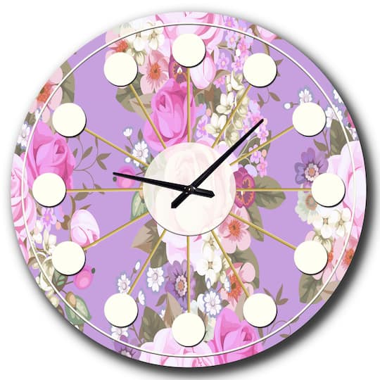 Designart 'Pattern With Country Roses Mid-Century Modern Wall Clock